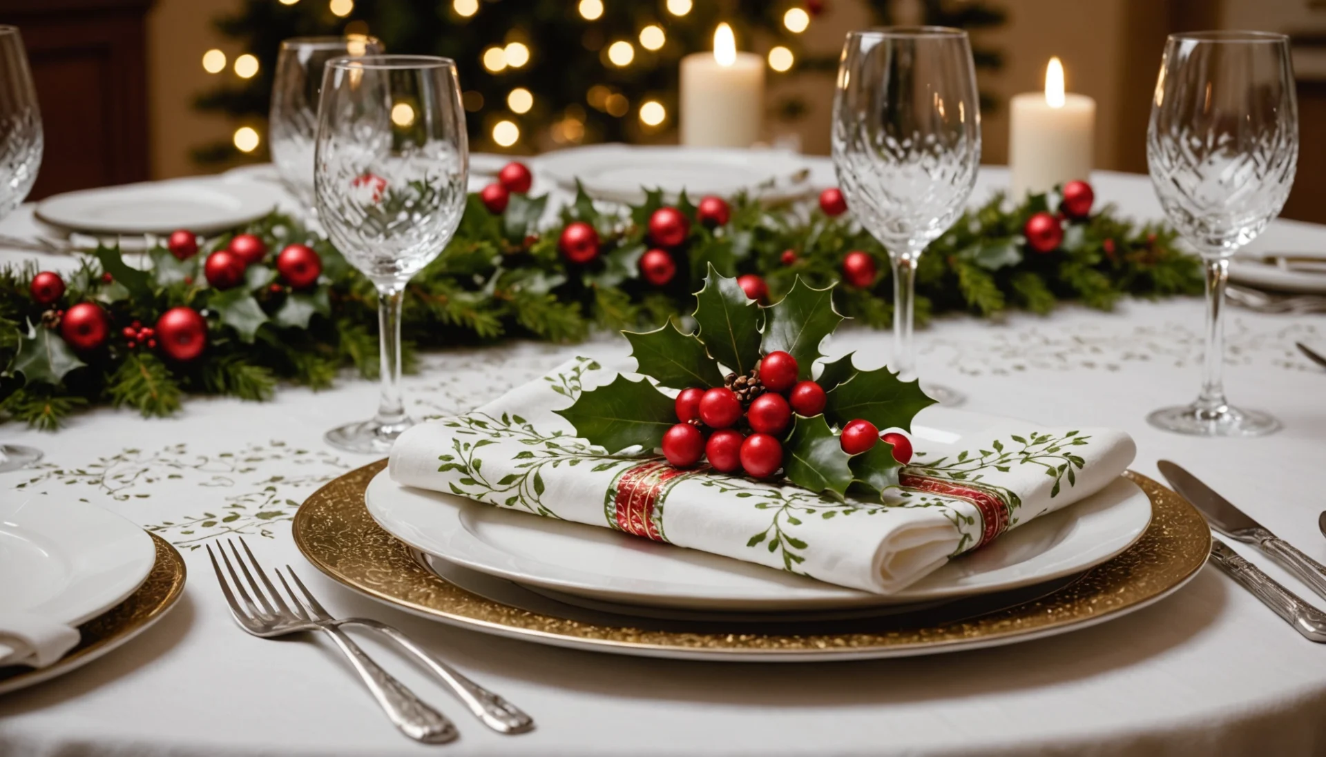 Serviettes De Noël Brodées Main - Père Noël Sur La Lune - Lot Cuisine Et Salle De Bain
